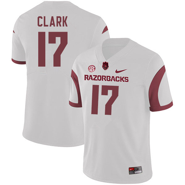 Men #17 Hudson Clark Arkansas Razorbacks College Football Jerseys Sale-White - Click Image to Close